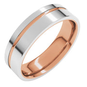 14K Rose/White 6 mm Off-Centered Groove Band Size 10.5