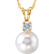 14K Yellow Cultured White Akoya Pearl & 1/10 CTW Natural Diamond 18' Necklace