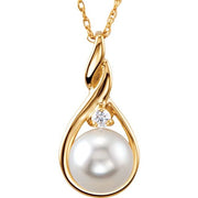 14K Yellow Cultured White Akoya Pearl & .03 CTW Natural Diamond 18' Necklace