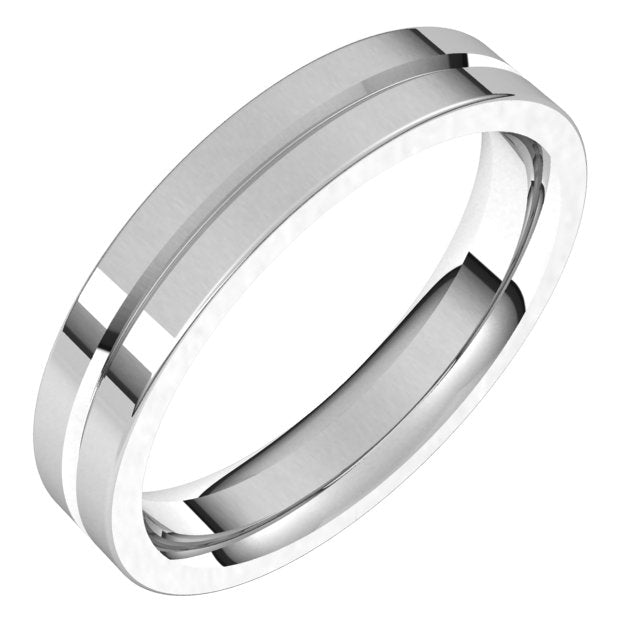 14K White 4 mm Grooved Flat Comfort Fit Band Size 11
