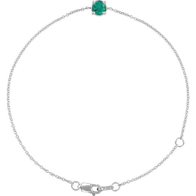 Sterling Silver Lab-Grown Emerald  6 1/2-7-1/2' Bracelet