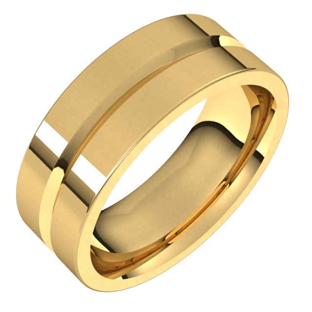 14K Yellow 7 mm Grooved Flat Comfort Fit Band Size 10