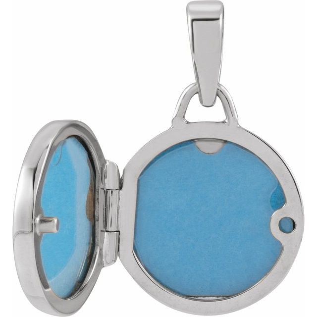 14K White Round Locket Pendant