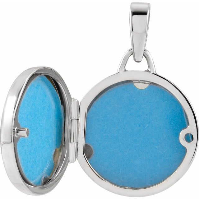 14K White Round Locket Pendant