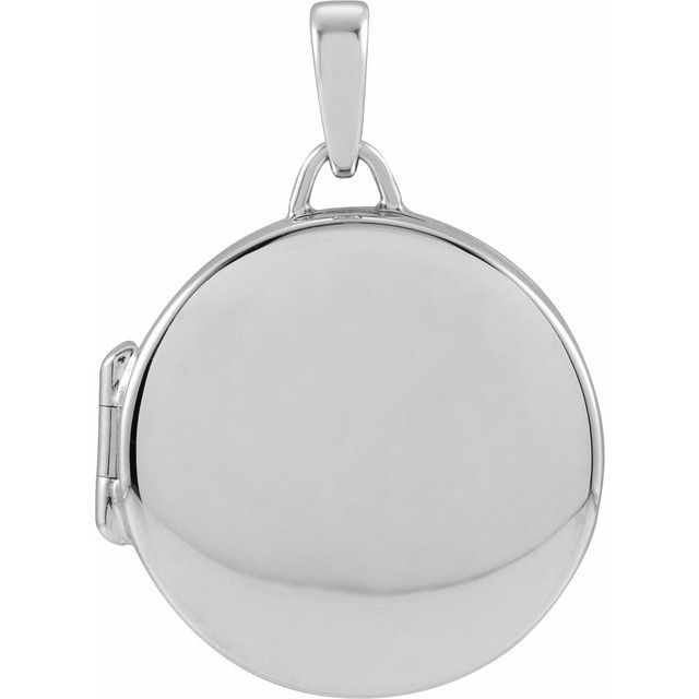 14K White Round Locket Pendant