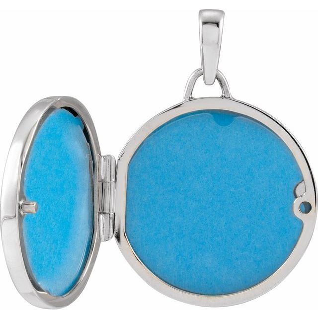 14K White Round Locket Pendant