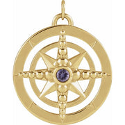 14K Yellow Natural Iolite Compass Pendant