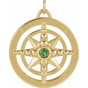 14K Yellow Natural Tsavorite Garnet Compass Pendant