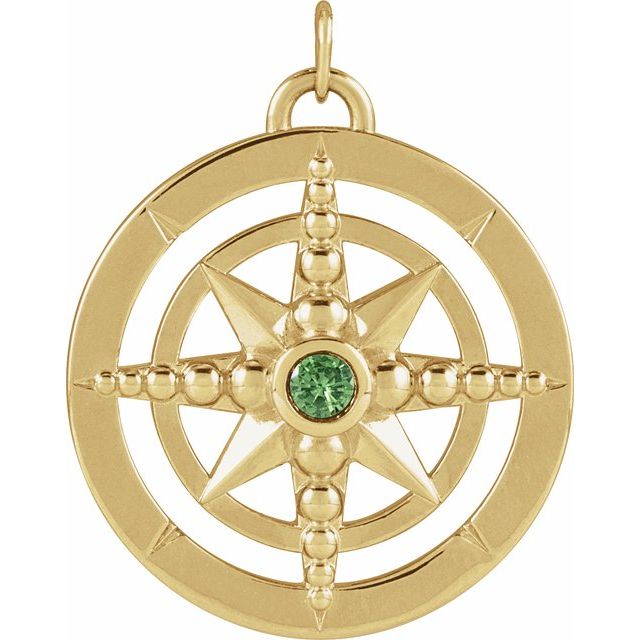 14K Yellow Natural Tsavorite Garnet Compass Pendant