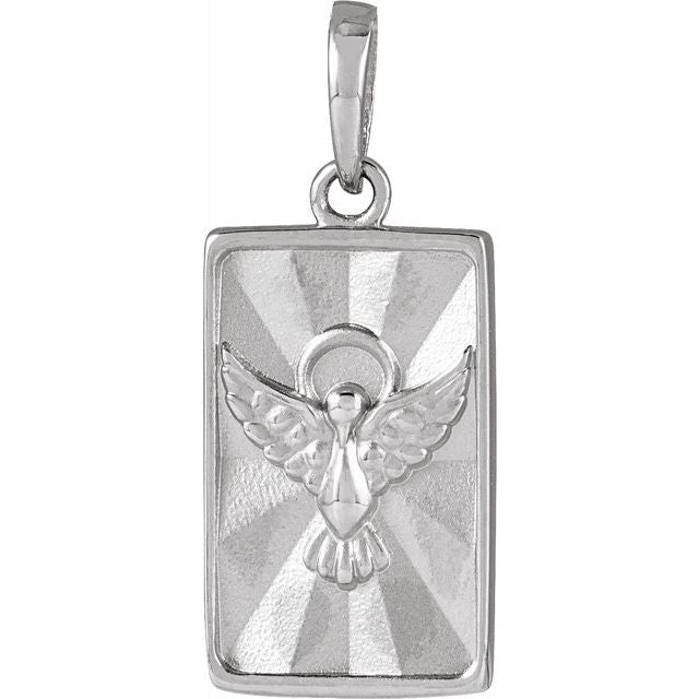 14K White Holy Spirit & Dove Pendant