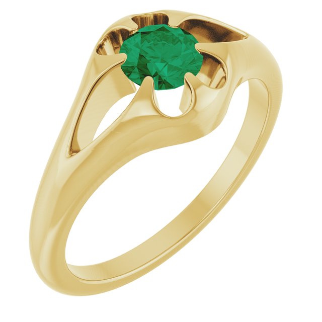 14K Yellow Natural Emerald Belcher Ring