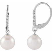 14K White Cultured White Freshwater Pearl & .05 CTW Natural Diamond Lever Back Earrings