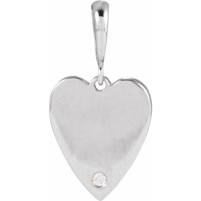 14K White .01 CT Natural Diamond Engravable Heart Pendant