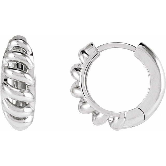 Sterling Silver Right Rope Dome 15.3 mm Hoop Earring
