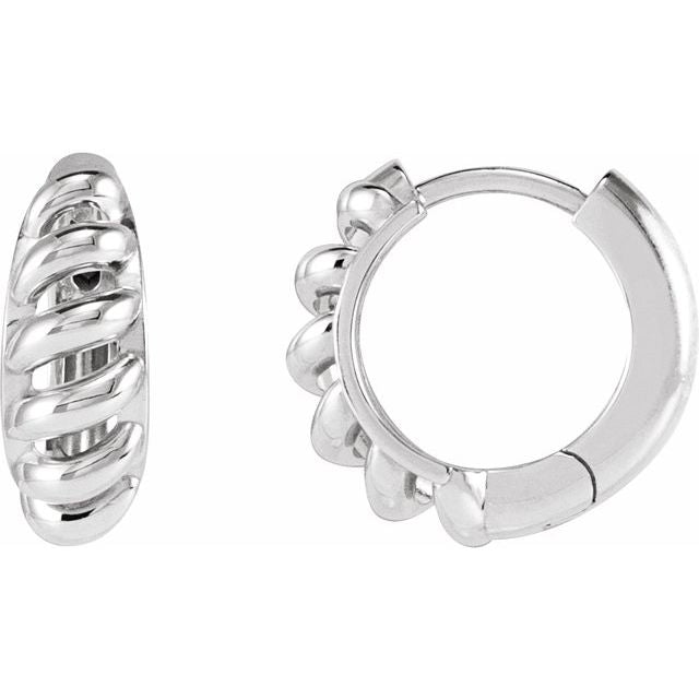Sterling Silver Left Rope Dome 15.3 mm Hoop Earring