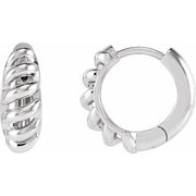 Sterling Silver Left Rope Dome 12.9 mm Hoop Earring