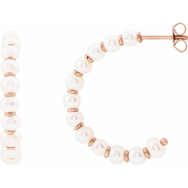 14K Rose Cultured White Freshwater Pearl 30.3 mm Hoop Earrings