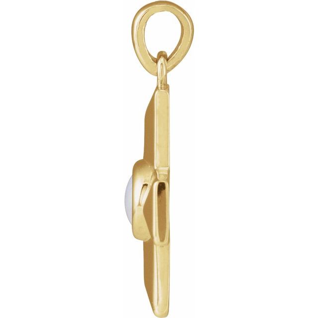 14K Yellow Natural White Opal Gratitude Cross Pendant