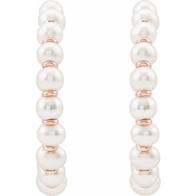 14K Rose Cultured White Freshwater Pearl 30.3 mm Hoop Earrings
