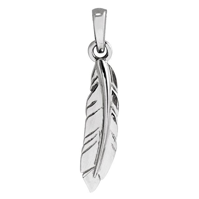 14K White Feather Pendant