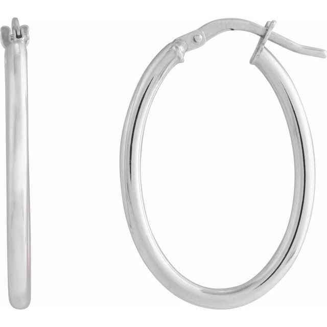 14K White Elongated Oval Tube 28 mm Hoop Earrings