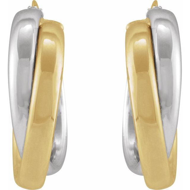 14K Yellow/White Double Tube 15 mm Hoop Earrings