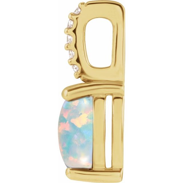 14K Yellow 7x5 mm Natural White Opal & .02 CTW Natural Diamond Pendant