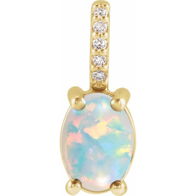14K Yellow 7x5 mm Natural White Opal & .02 CTW Natural Diamond Pendant
