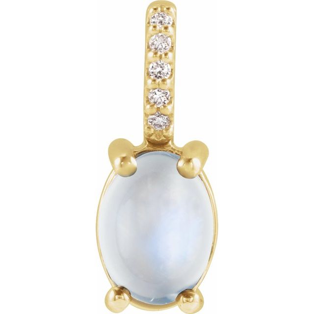 14K Yellow 7x5 mm Natural Rainbow Moonstone & .02 CTW Natural Diamond Pendant