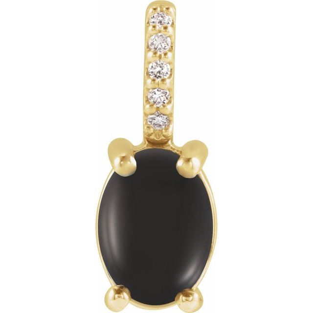 14K Yellow 7x5 mm Natural Black Onyx & .02 CTW Natural Diamond Pendant