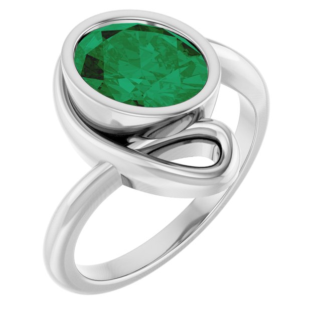 14K White  Lab-Grown Emerald Ring