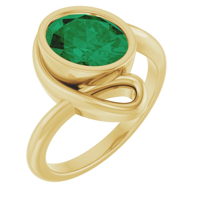 14K Yellow  Lab-Grown Emerald Ring