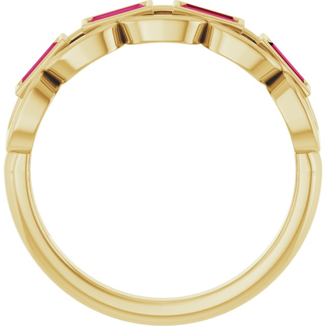 14K Yellow Lab-Grown Ruby Chain Link Ring