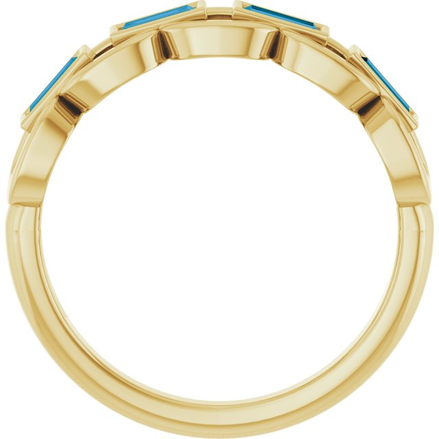 14K Yellow Natural London Blue Topaz Chain Link Ring