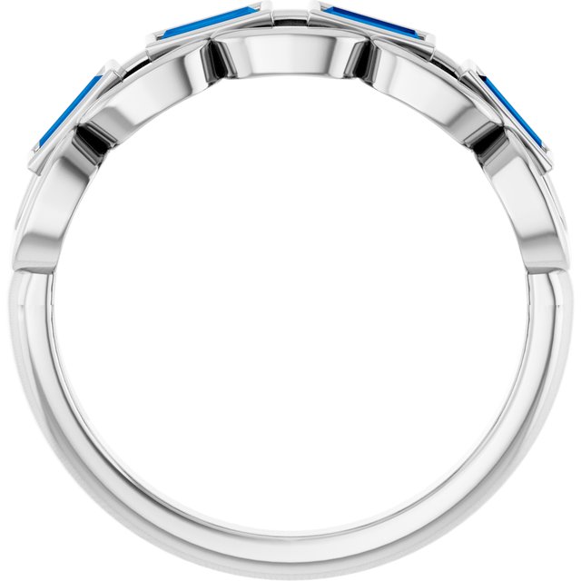 14K White Lab-Grown Blue Sapphire Chain Link Ring