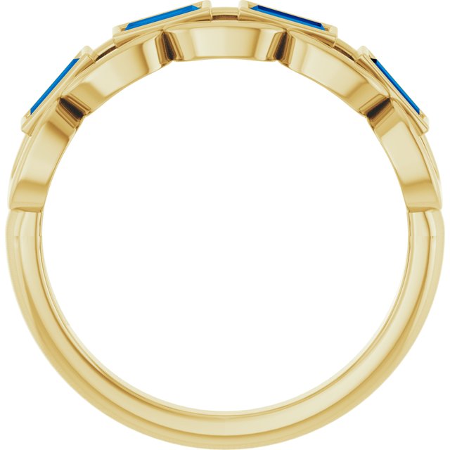 14K Yellow Lab-Grown Blue Sapphire Chain Link Ring