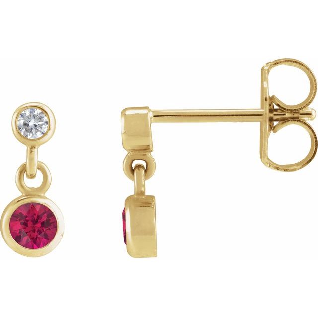 14K Yellow Natural Ruby & .05 CTW Natural Diamond Two-Stone Earrings