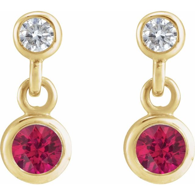 14K Yellow Natural Ruby & .05 CTW Natural Diamond Two-Stone Earrings