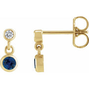 14K Yellow Lab-Grown Blue Sapphire & .05 CTW Natural Diamond Two-Stone Earrings