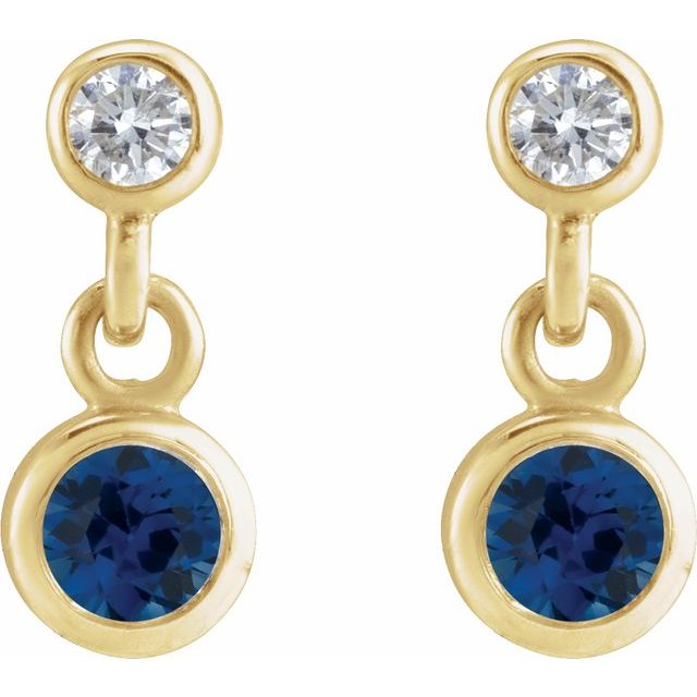 14K Yellow Lab-Grown Blue Sapphire & .05 CTW Natural Diamond Two-Stone Earrings