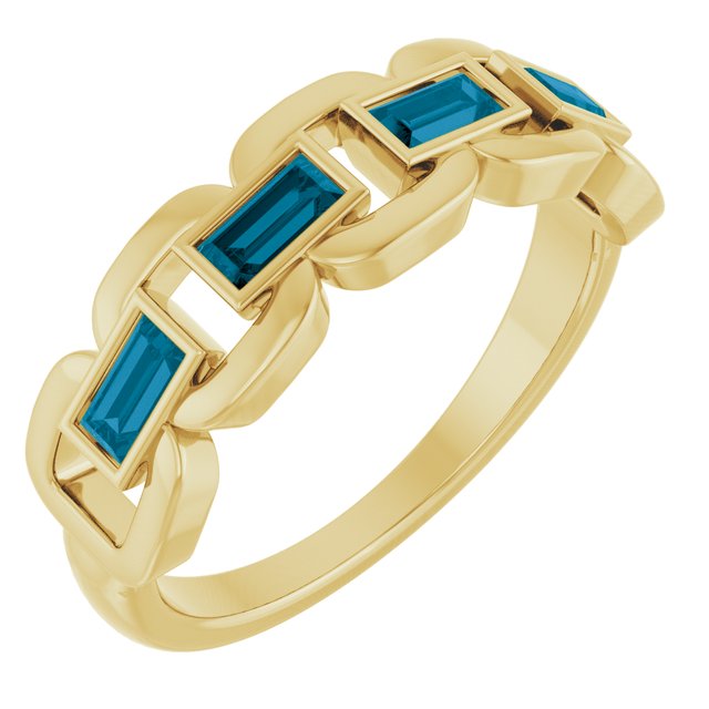 14K Yellow Natural London Blue Topaz Chain Link Ring