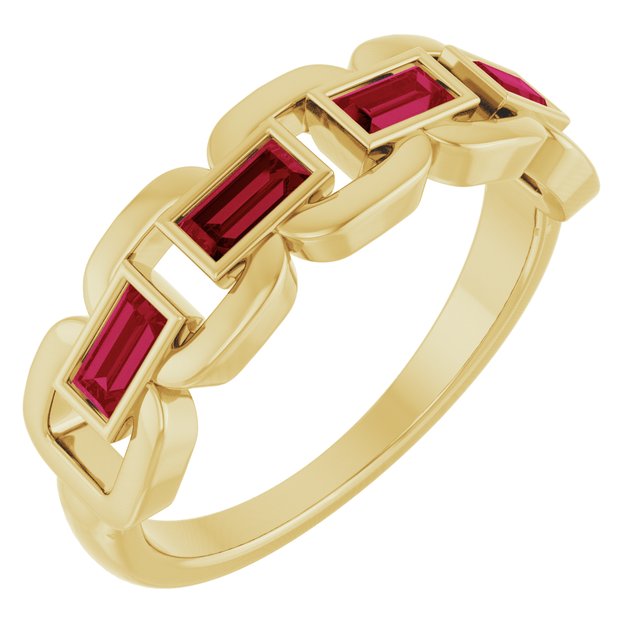 14K Yellow Lab-Grown Ruby Chain Link Ring