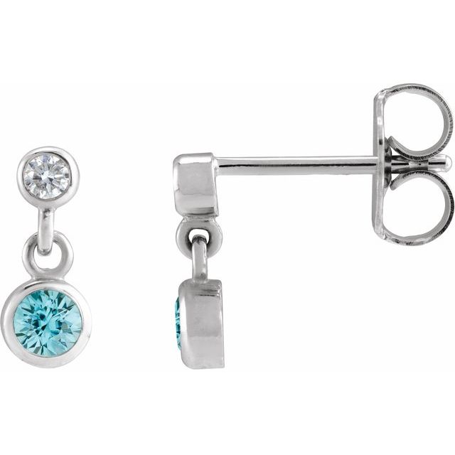 14K White Natural Blue Zircon & .05 CTW Natural Diamond Two-Stone Earrings
