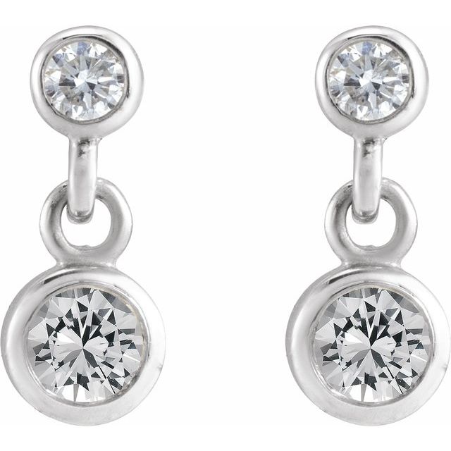 14K White Natural White Sapphire & .05 CTW Natural Diamond Two-Stone Earrings
