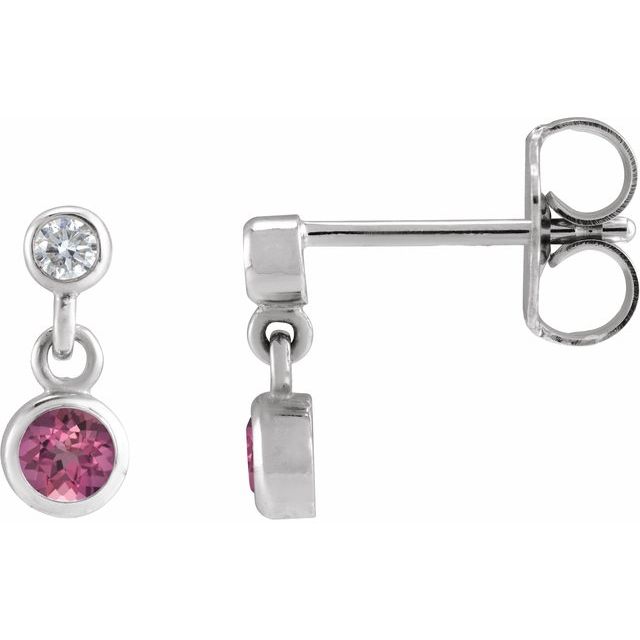 14K White Natural Pink Tourmaline & .05 CTW Natural Diamond Two-Stone Earrings