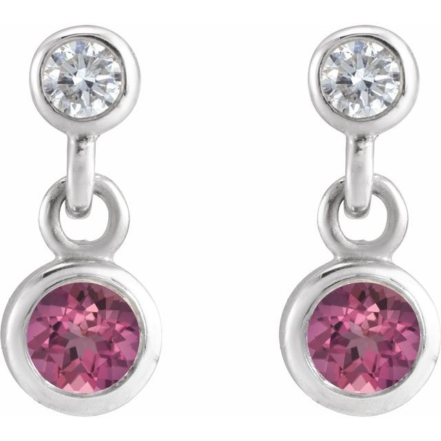 14K White Natural Pink Tourmaline & .05 CTW Natural Diamond Two-Stone Earrings