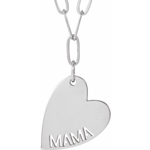 Sterling Silver Mama Heart 18' Necklace