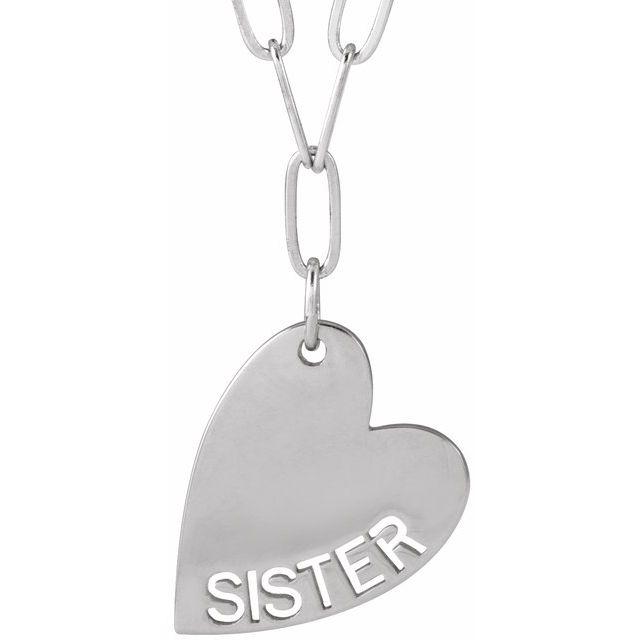 Sterling Silver Sister Heart 18' Necklace