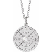 Sterling Silver .015 CT Natural Diamond Compass 16-18' Necklace
