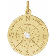 14K Yellow .015 CT Natural Diamond Compass Pendant